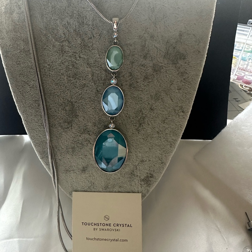 Touchstone Crystal Adjustable Blue Statement Neck… - image 2